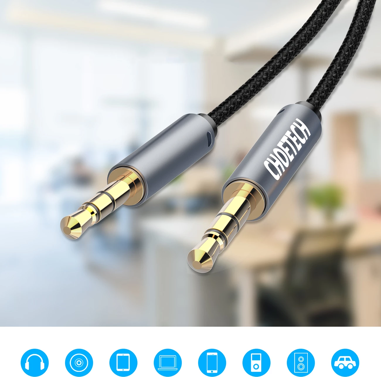 Avdio kabel Choetech AUX002, mini jack 3,5 mm (moški-moški), 1,2 m, črn