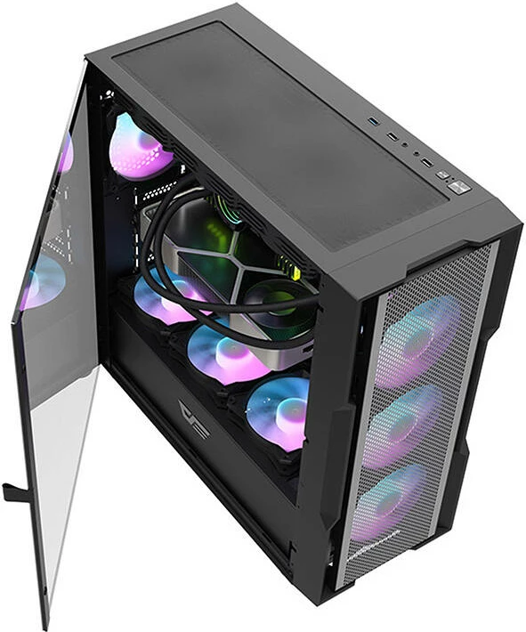 Računalniško ohišje Darkflash DK431 Mesh, Mid Tower, 4 ventilatorji ARGB, E-ATX/ATX/M-ATX, črno