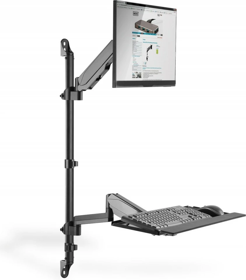 Stenski nosilec za monitor, tipkovnico in računalnik Digitus DA-90372, do 32 palcev, črn