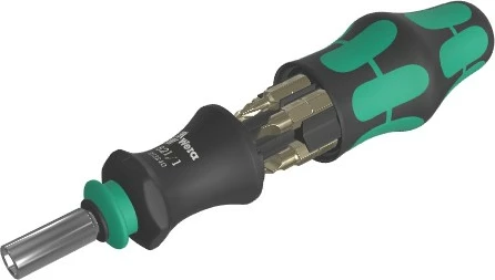 Kompaktna ročna izvijačka Wera Kraftform Kompakt 28 SB, z nosilcem bitov, črno/zelena