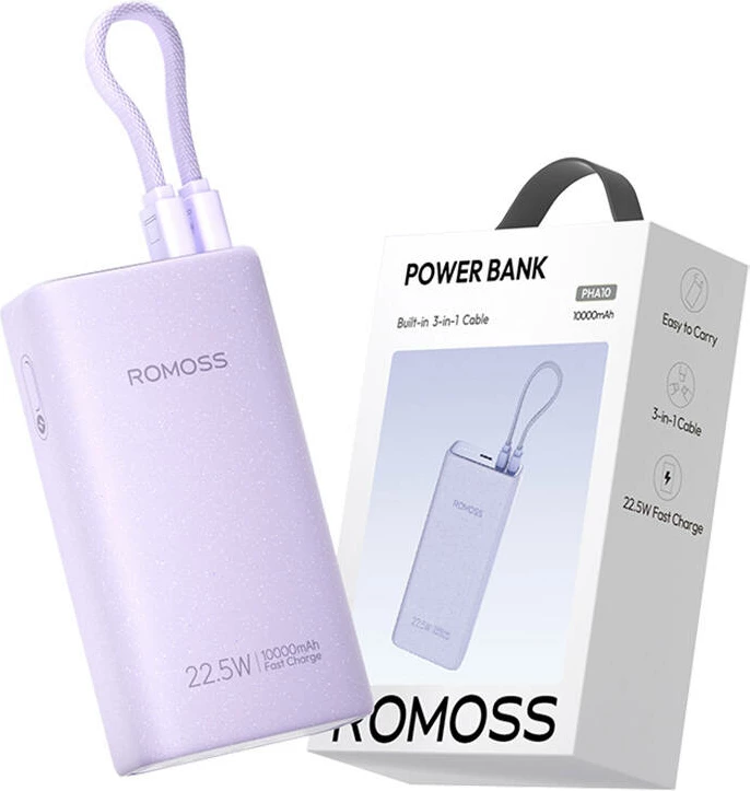 Prenosna polnilna baterija Romoss PHA10, 10000 mAh, 22,5 W, vijolična
