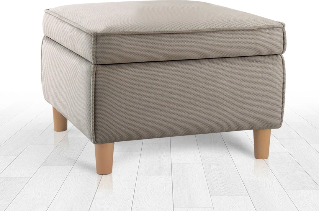 Puf, 100% bombaž, noge iz jesenovega lesa, s prostorom za shranjevanje, rjav — Atelier del Sofa, Roscen