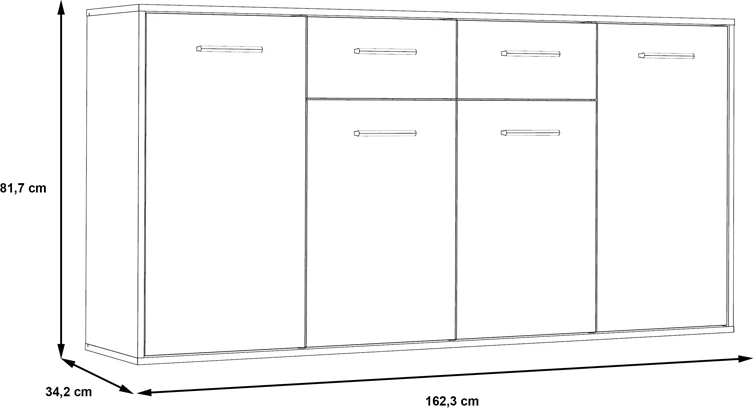 Bufet iz melamina, bel in sonoma, 162,3 x 34,2 x 81,7 cm