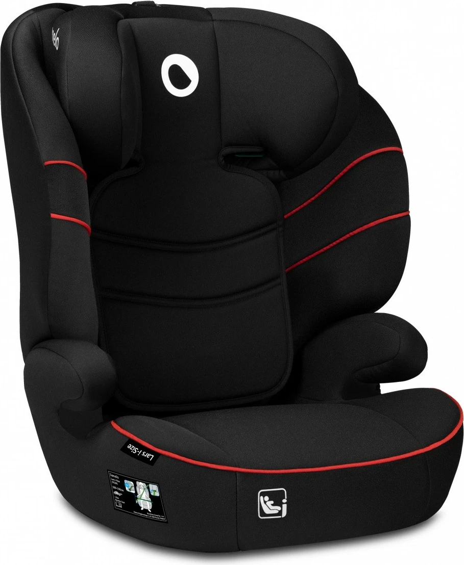 Otroški sedež za avtomobil Lionelo Hugo i-Size, 15–36 kg, črno-rdeč