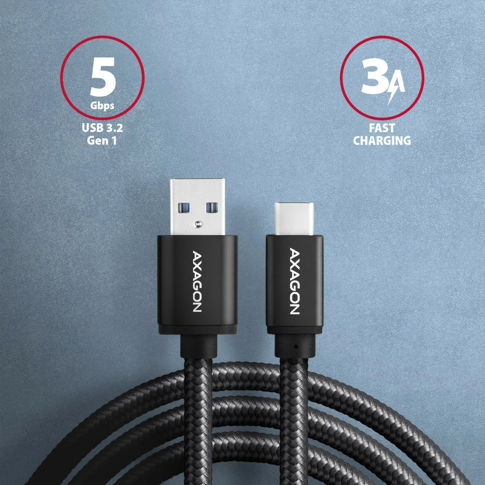 USB-C v USB-A kabel AXAGON BUCM3-AM15AB, 1,5 m, USB 3.2 Gen 1, 3A, črn
