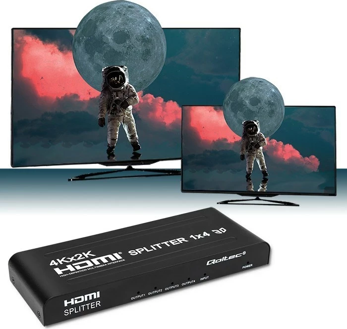 HDMI razdelilec Qoltec 51798, 4 x HDMI, 4K x 2K, črn