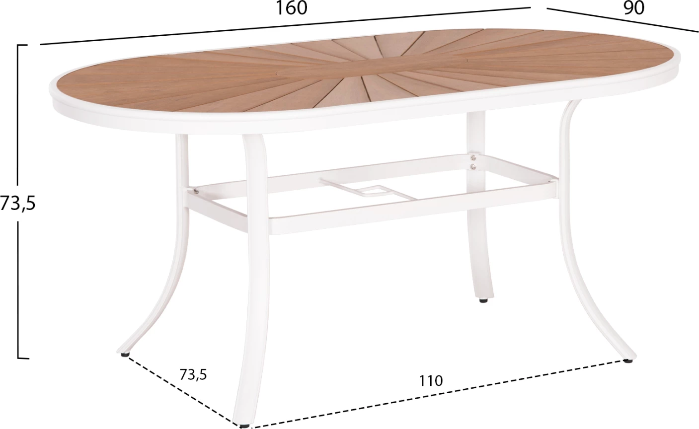 Zunanja ovalna miza iz aluminija z polywood površino 160x90x73.5 cm, TELAMO FH6288.02, bela