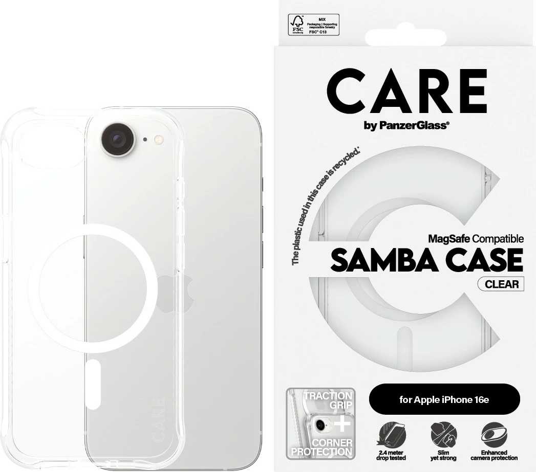 Prozoren ovitek PanzerGlass CARE Case Samba MagSafe za iPhone 16e