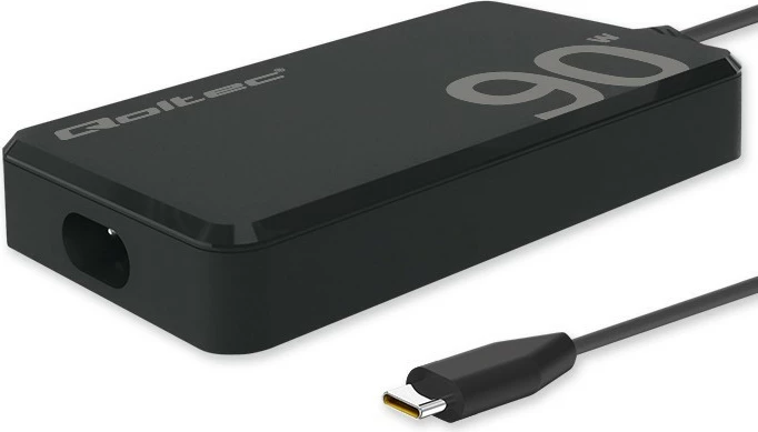 Stenski hitri polnilec 90W GaN, USB-C 3.1, s kablom, črn, Qoltec 52422