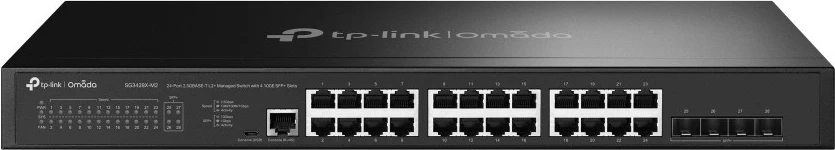 Upravljiv omrežni stikalo Omada TP-Link 24-portno 2.5GBASE-T, 4 x 10GE SFP+, 1U za rack