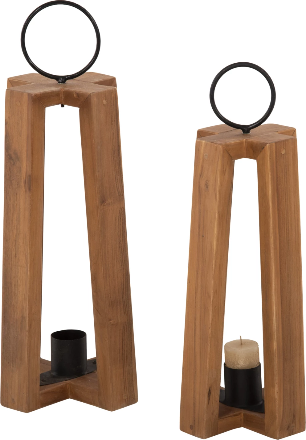 Lanterni za sveče z obročastimi ročaji FH4276 iz tikovine v naravni barvi 24x24x50-61H cm