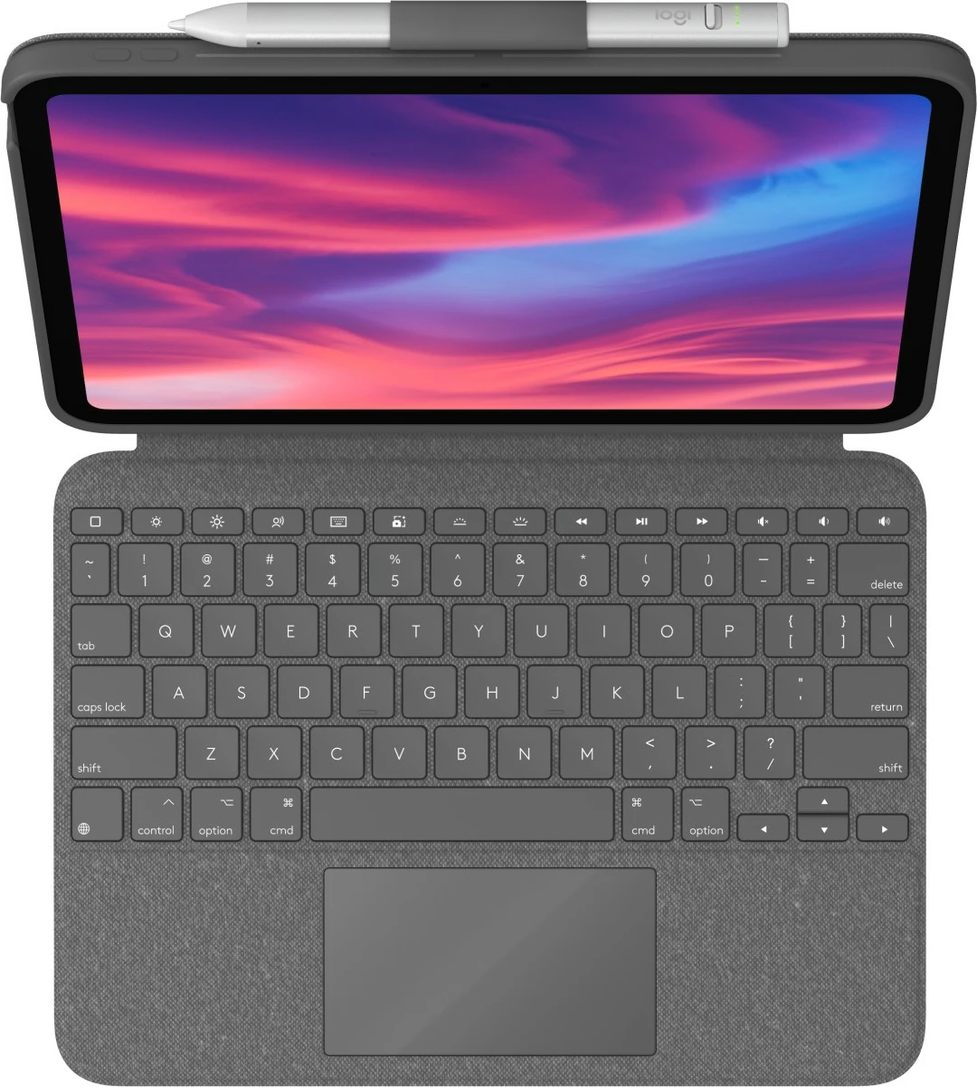 Torbica z tipkovnico Logitech Combo Touch, QWERTZ, nemščina, z drsno ploščico, siva