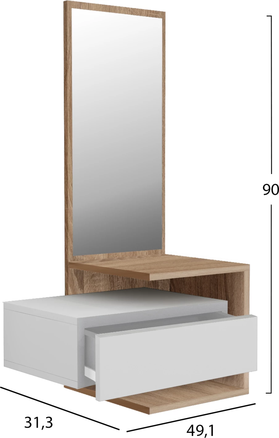 Pohištvo za predsobo z ogledalom MEARA FH8984.14 melamin v sonama-beli 49,1x31,3x90H cm