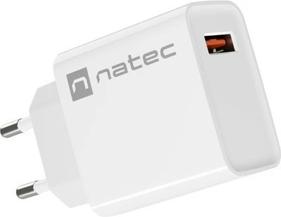 Stenski polnilec Natec Ribera, 1x USB-A, 18 W, bel