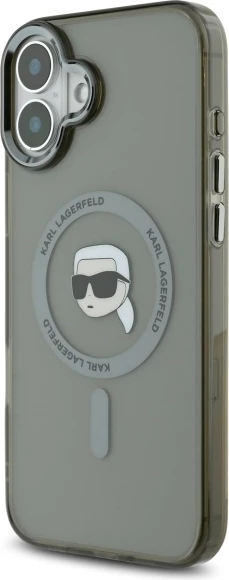 Ovitek za telefon IML Metal z motivom Karl Head, MagSafe za iPhone 16 Plus, Karl Lagerfeld, črn