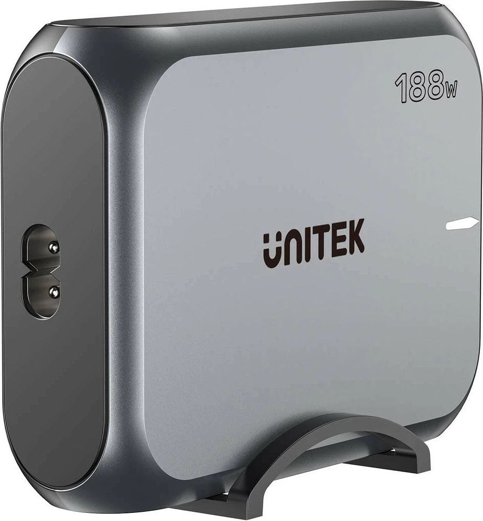 Visokozmogljiv polnilec Unitek GaN 188W, 2x USB-A, 3x USB-C, siv