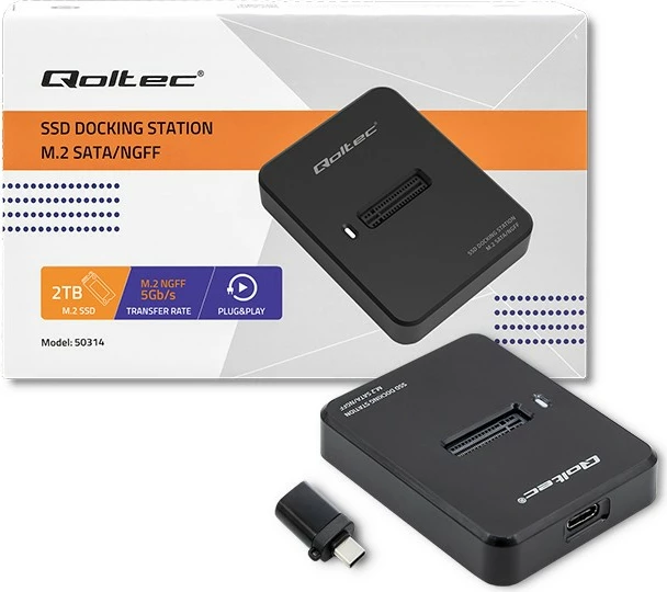 Postaja za dokiranje za SSD M.2 SATA Qoltec 50314, USB 3.1, črna