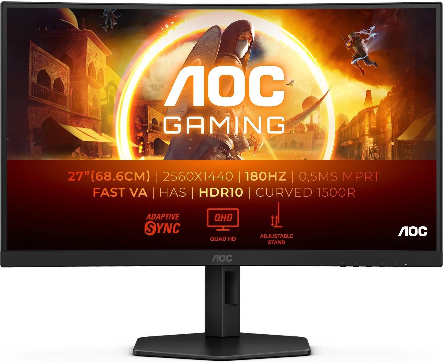 Zakrivljen igralni monitor 27", Quad HD, 180Hz, črn — AOC CQ27G4X