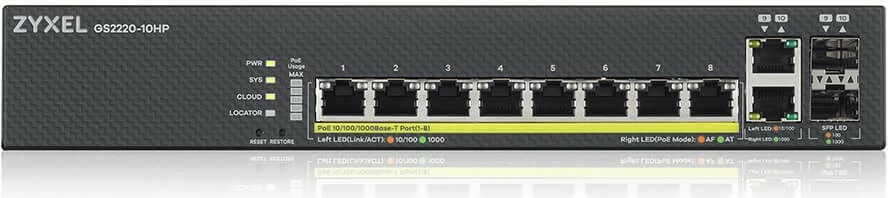 Upravljano stikalo Zyxel GS2220-10HP, 8x GbE, PoE, 1 leto NCC Pro Pack, črno
