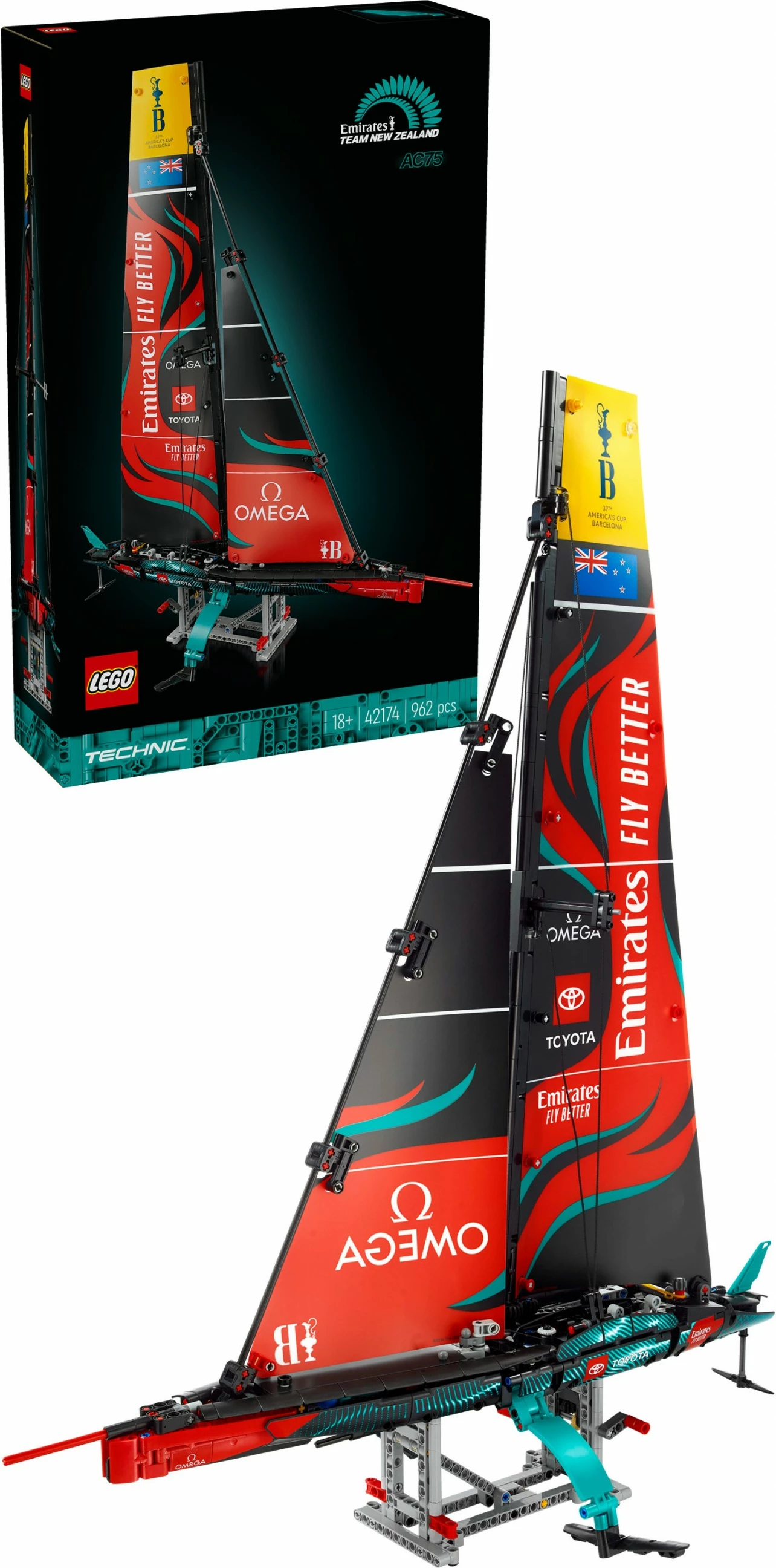 Set gradnje LEGO Technic Emirates Team New Zealand AC75, 962 kosov, večbarven
