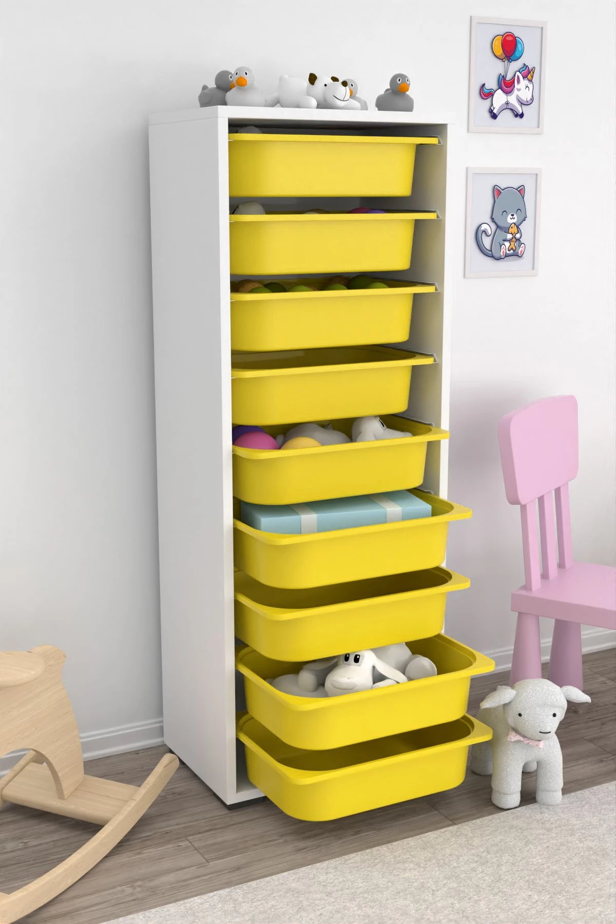 Večfunkcijska omarica Hanah Home, Zola 9N, bela-rumena