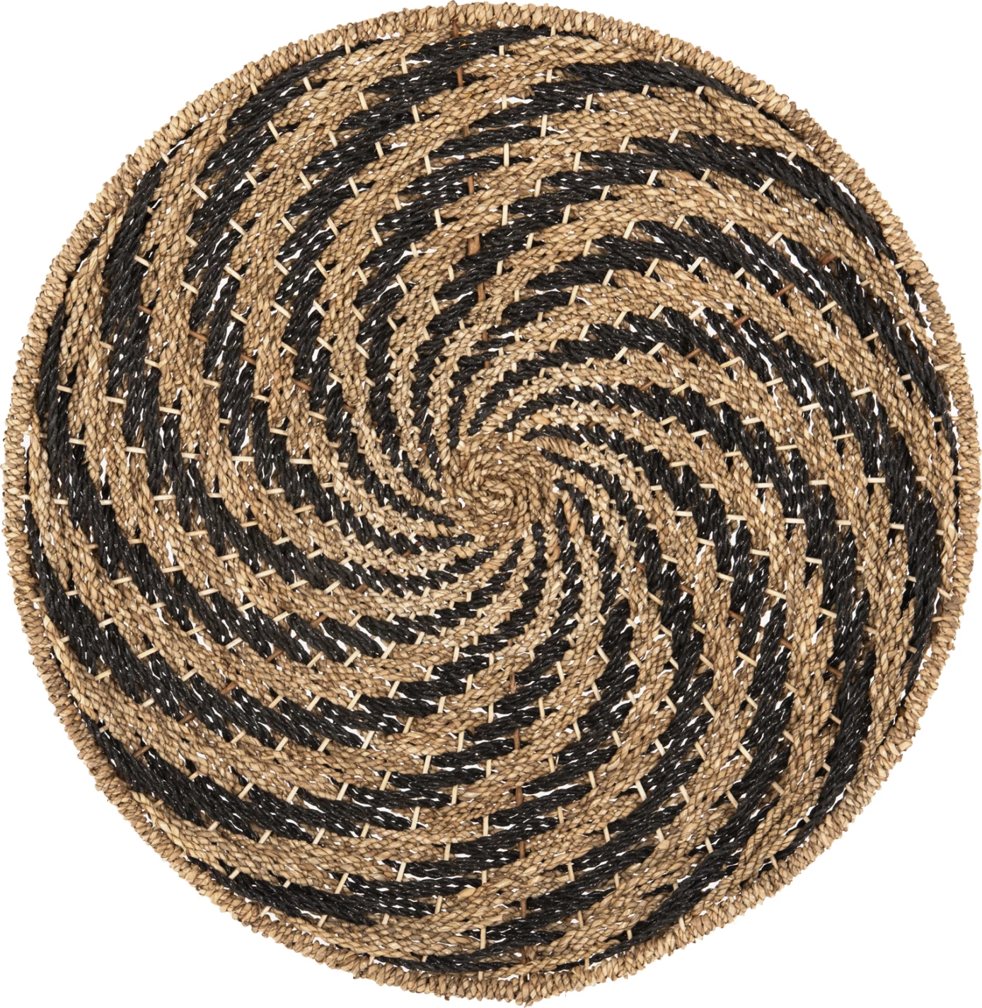 Okrogla stenska dekoracija FH7830.02 spiralni videz - morska trava v črni in naravni barvi Φ61x3cm