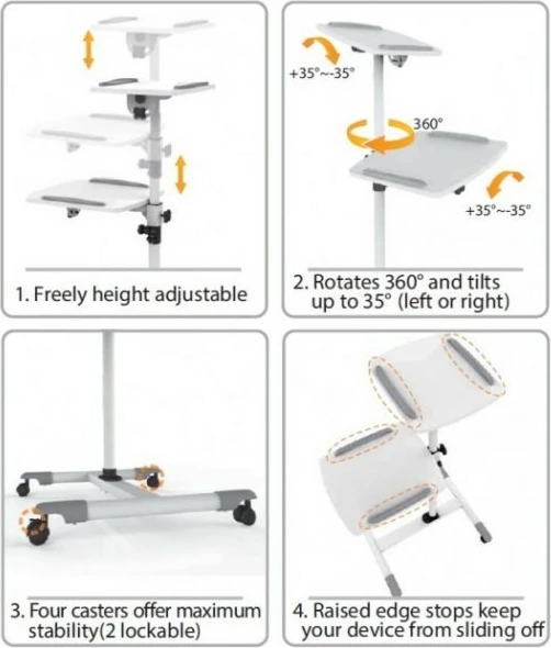 Mobilna miza za projektor Techly 309593, dve polici, bela