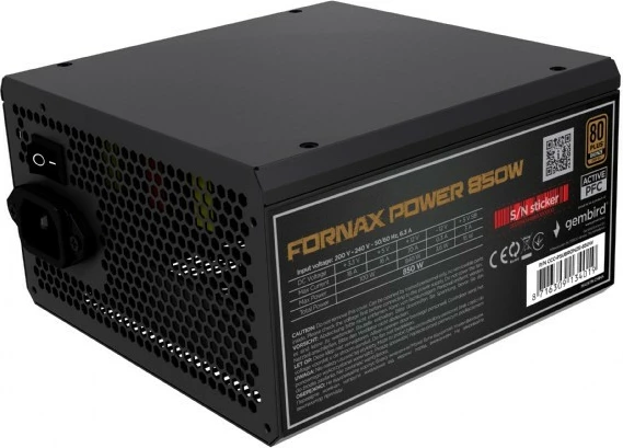 Napajalnik Gembird Fornax Power 850W, 80 PLUS Bronze, črn