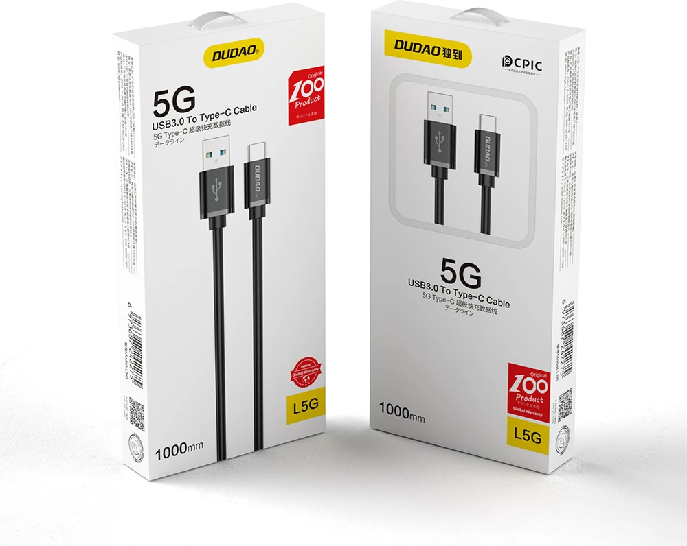 Kabel za super hitro polnjenje Dudao L5G, 1 m, USB-A v USB-C, črn