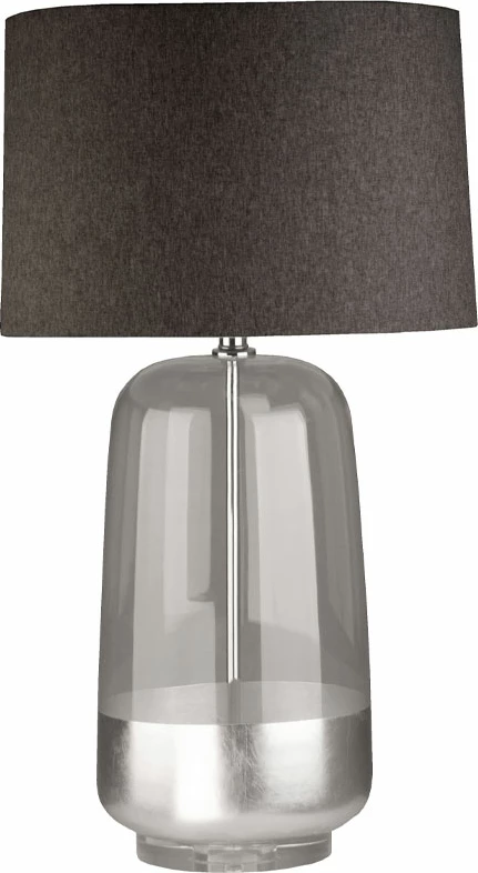 Namizna svetilka DEVONI, prozoren kristal, srebrna, siva abažur, 43x43x79 cm