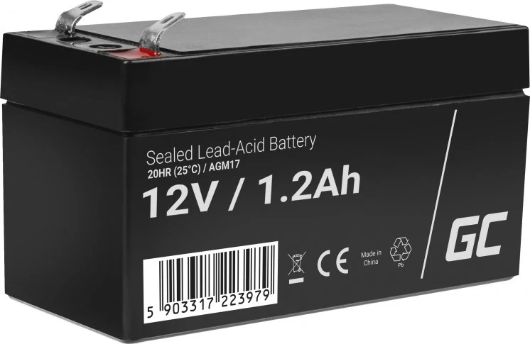 Baterija Green Cell AGM17, 12 V, 1,2 Ah, črna