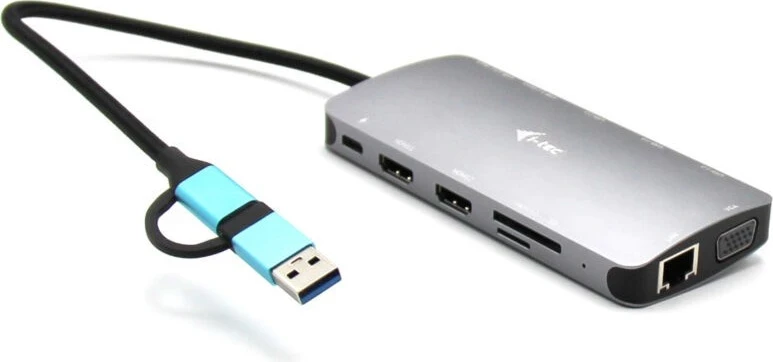 Docking postaja Metal Nano z 2×HDMI, 1×VGA, LAN, 5×USB, USB 3.0/USB-C/Thunderbolt, Power Delivery 100W - i-tec