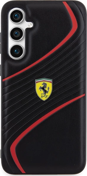 Ovitek z metalnim logotipom Ferrari Twist za Samsung Galaxy S23 FE, črn