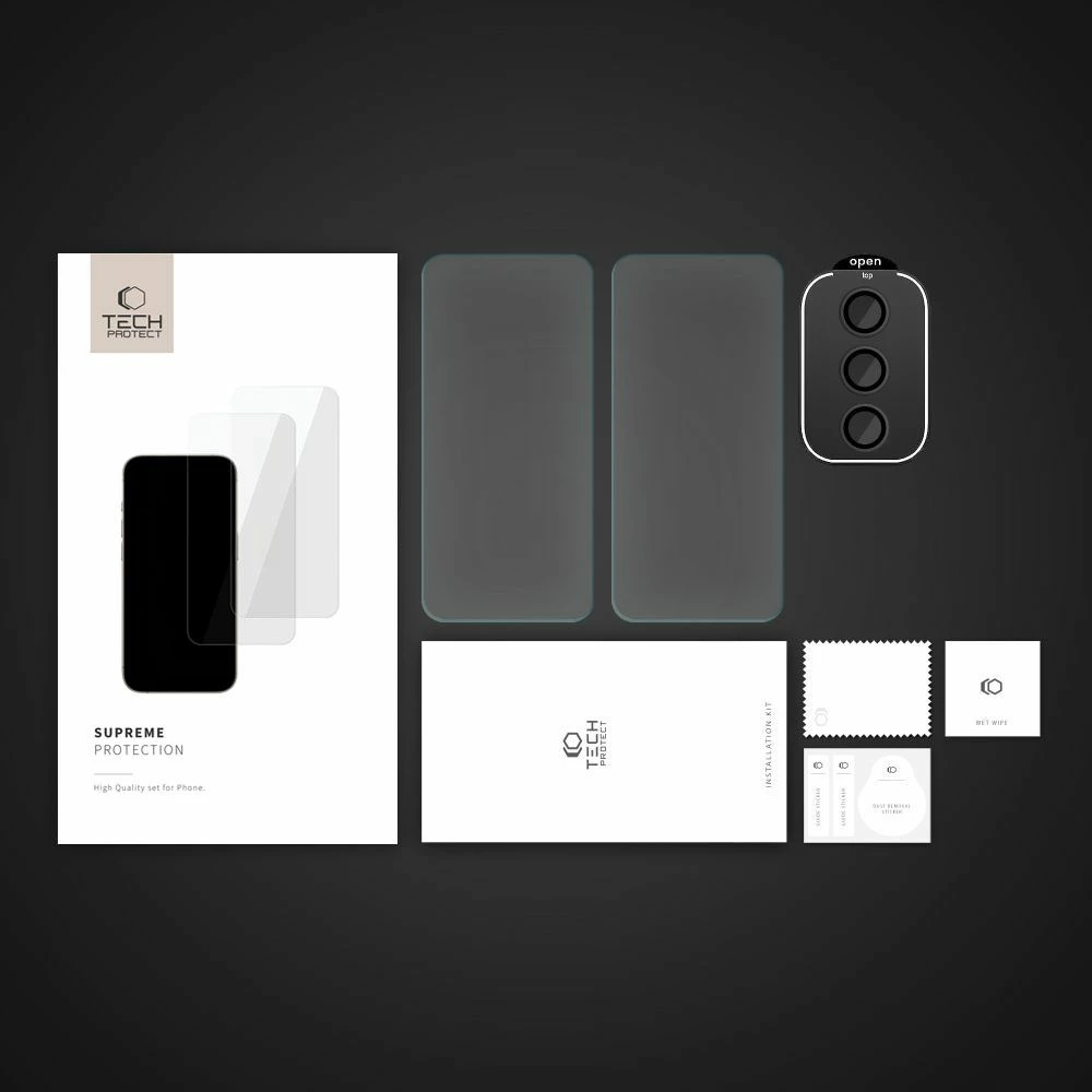 Zaščitni komplet Tech-Protect Supreme za Samsung Galaxy A35 5G, 2x zaščitno kaljeno steklo za zaslon, kaljeno steklo za kamero