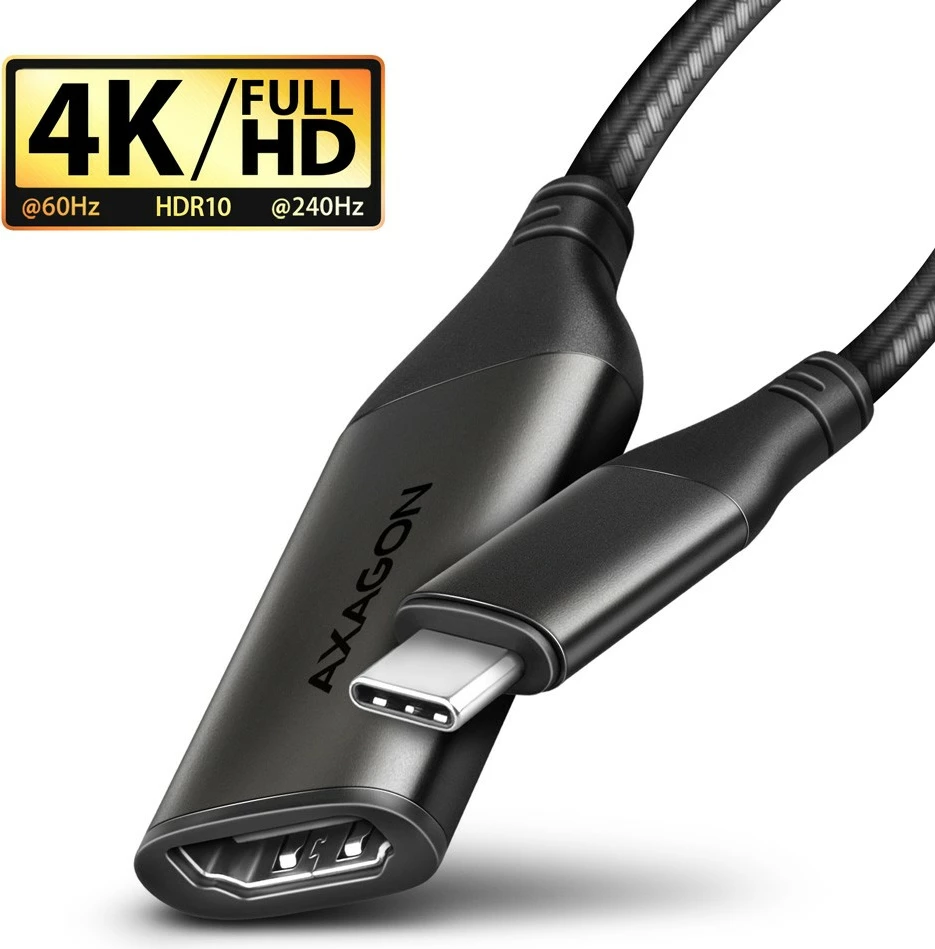 Aktivni adapter USB-C na HDMI 2.0, 25 cm, AXAGON RVC-HI2M, siv