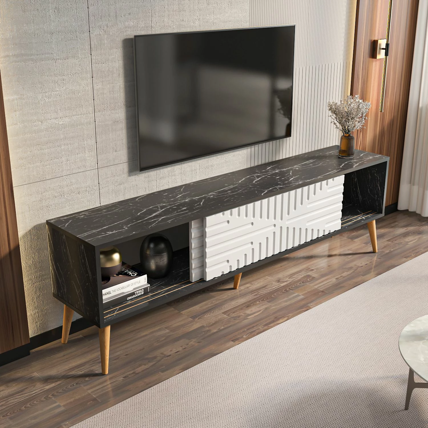 Komoda za TV Skye Decor, črna in bela