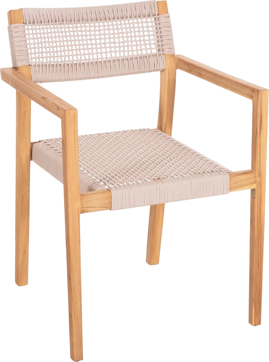 Stol Charlotte iz tikovine v naravni barvi in bež vrvi 58x61x81H cm