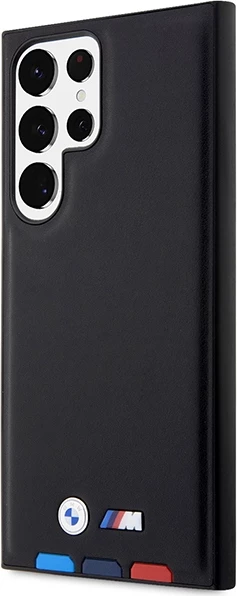 Usnjen ovitek z odtisom Tricolor BMW za Samsung Galaxy S23 Ultra, črn