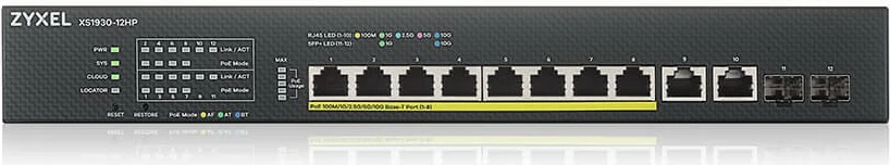 Upravljano stikalo Zyxel XS1930-12HP, 12 vrat, PoE 375 W, 2x10GbE + 2xSFP+, črn