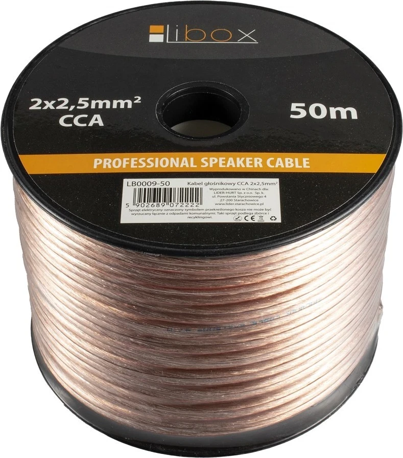 Avdio kabel 2x2,50 mm, 50 m, prozorno bel Libox