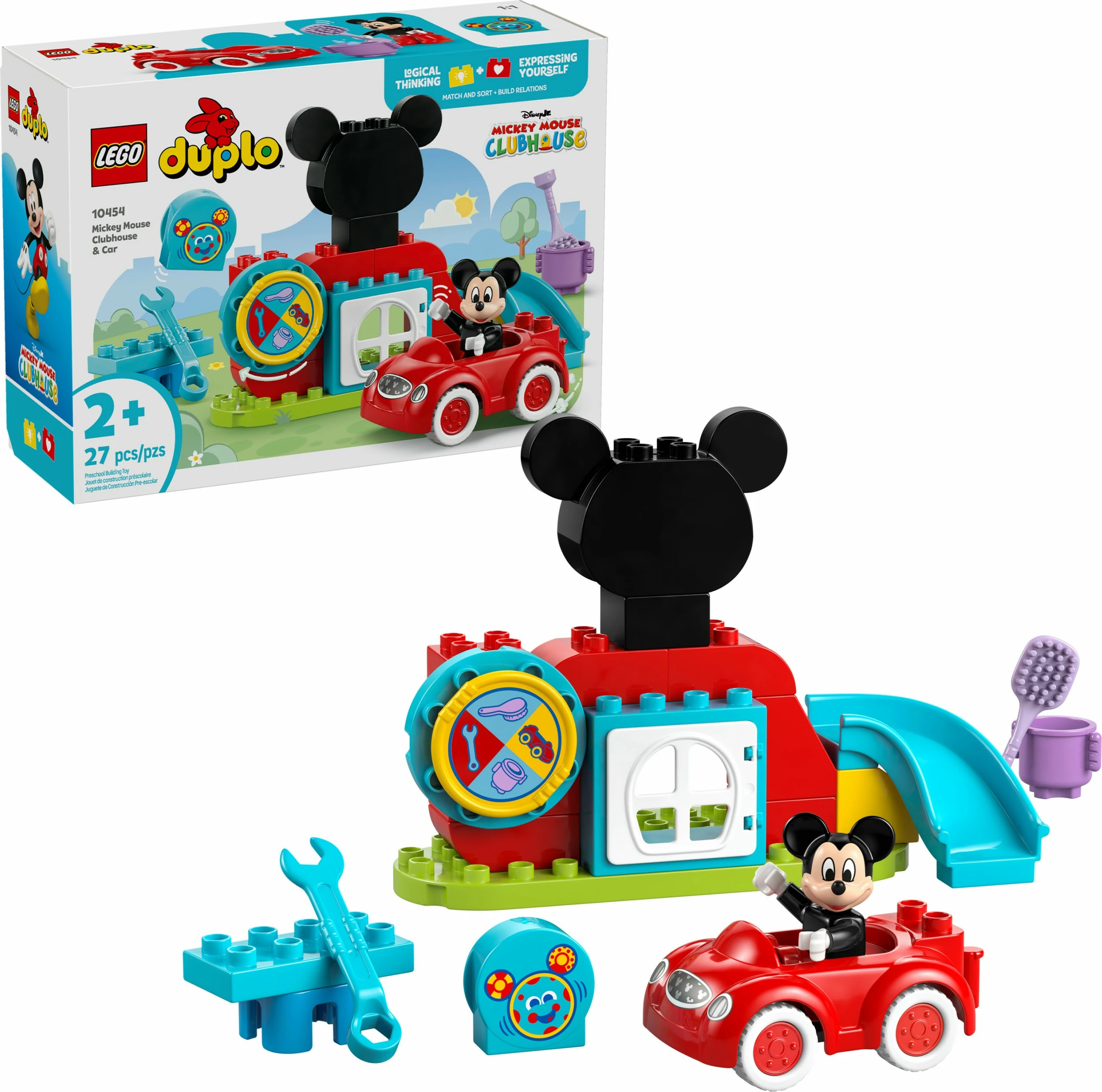 Igralni set Disney Mickey Mouse Clubhouse in avto, LEGO DUPLO, 27 kosov, večbarven