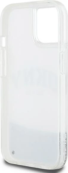 Ovitek za telefon s tekočimi bleščicami in velikim logotipom za iPhone 15/14/13, DKNY, bel