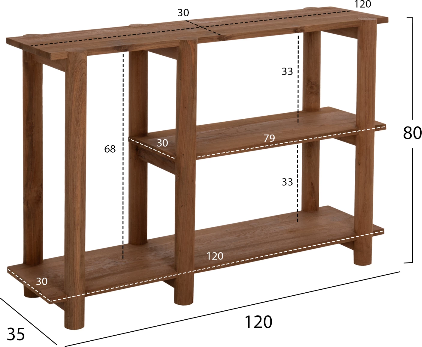 Konzola KUTAI FH9638 iz recikliranega tikovega lesa v naravni rustikalni barvi 120x35x80H cm
