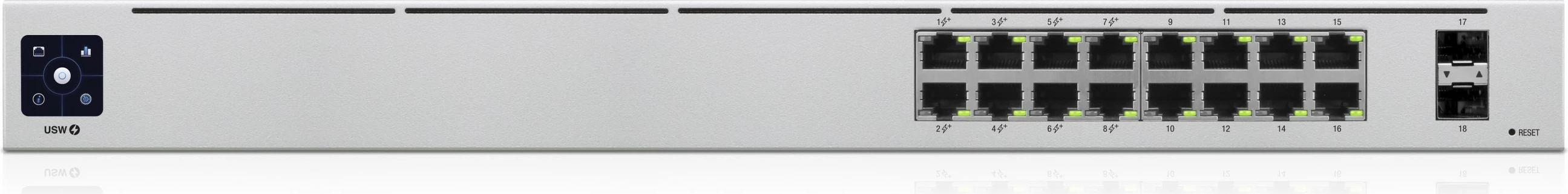 16-portni PoE upravljan stikalo Ubiquiti UniFi, L2/L3, Gigabit, srebrno