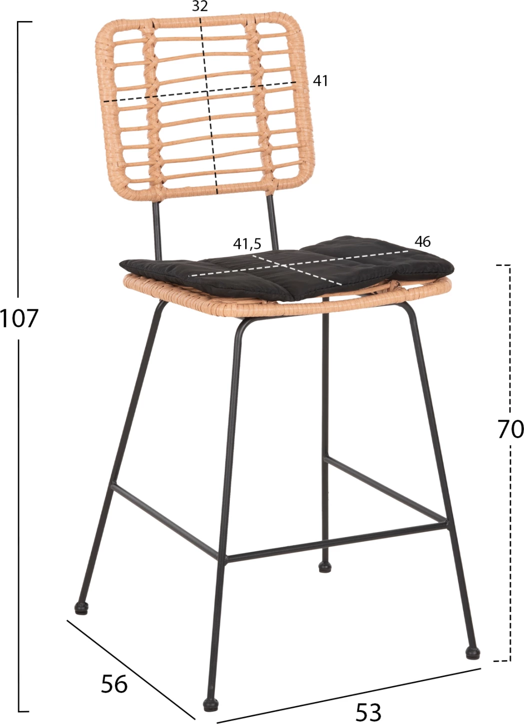 Barski stol srednje višine ALLEGRA FH5644.11 kovina in blazina črna-pletena bež 53x56x107H cm