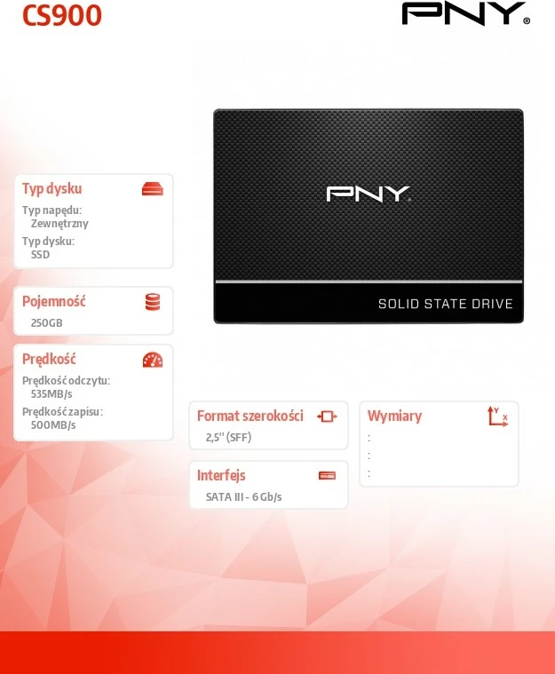 SSD 250 GB, 2,5", SATA III, črn PNY CS900