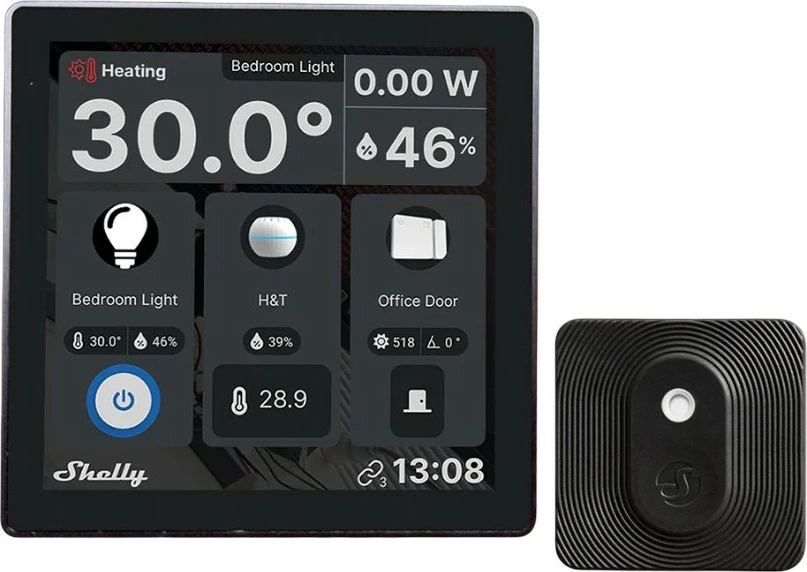 Pametni stenski zaslon Shelly Wall Display + BLU H&T, 8GB, Wi‑Fi, Bluetooth, črn