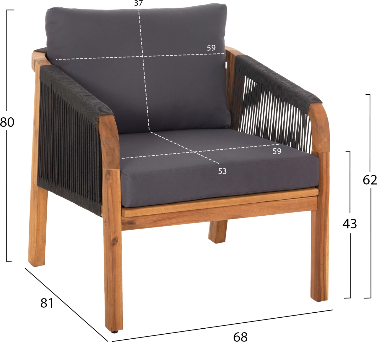 Zunanji lounge set 4 kosov ROSSWELL FH6084.01 akacijev les-okrogla vrv in blazine v antracitu