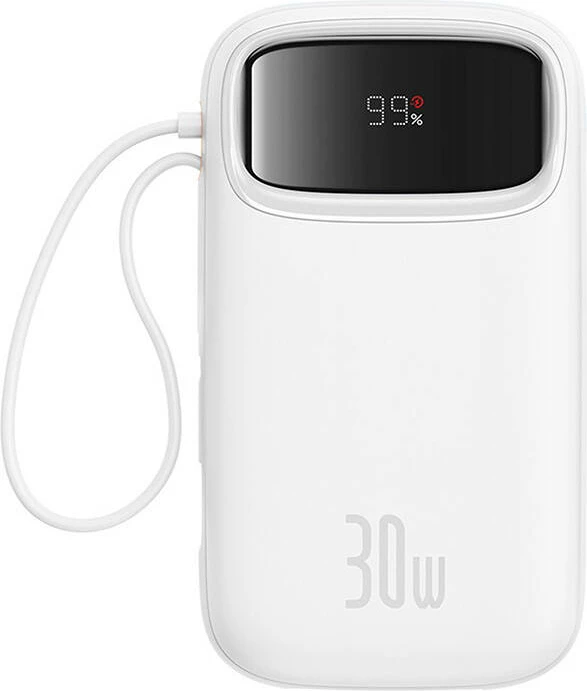 Prenosna baterija Baseus QPow 2, 20000 mAh, 30 W, 2x USB-C, bela