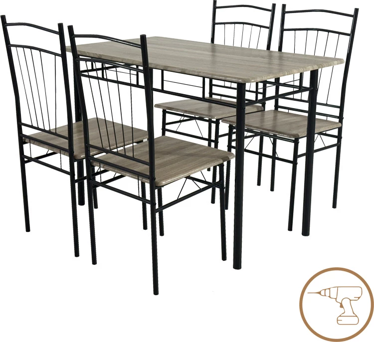 Jedilni set Roza II, miza in 4 stoli, 5 kosov, MDF, sive kovinske noge, 110x60x74 cm